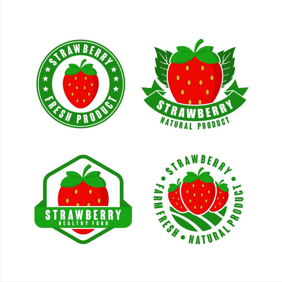 Strawberry farm fresh natural product label collection vector