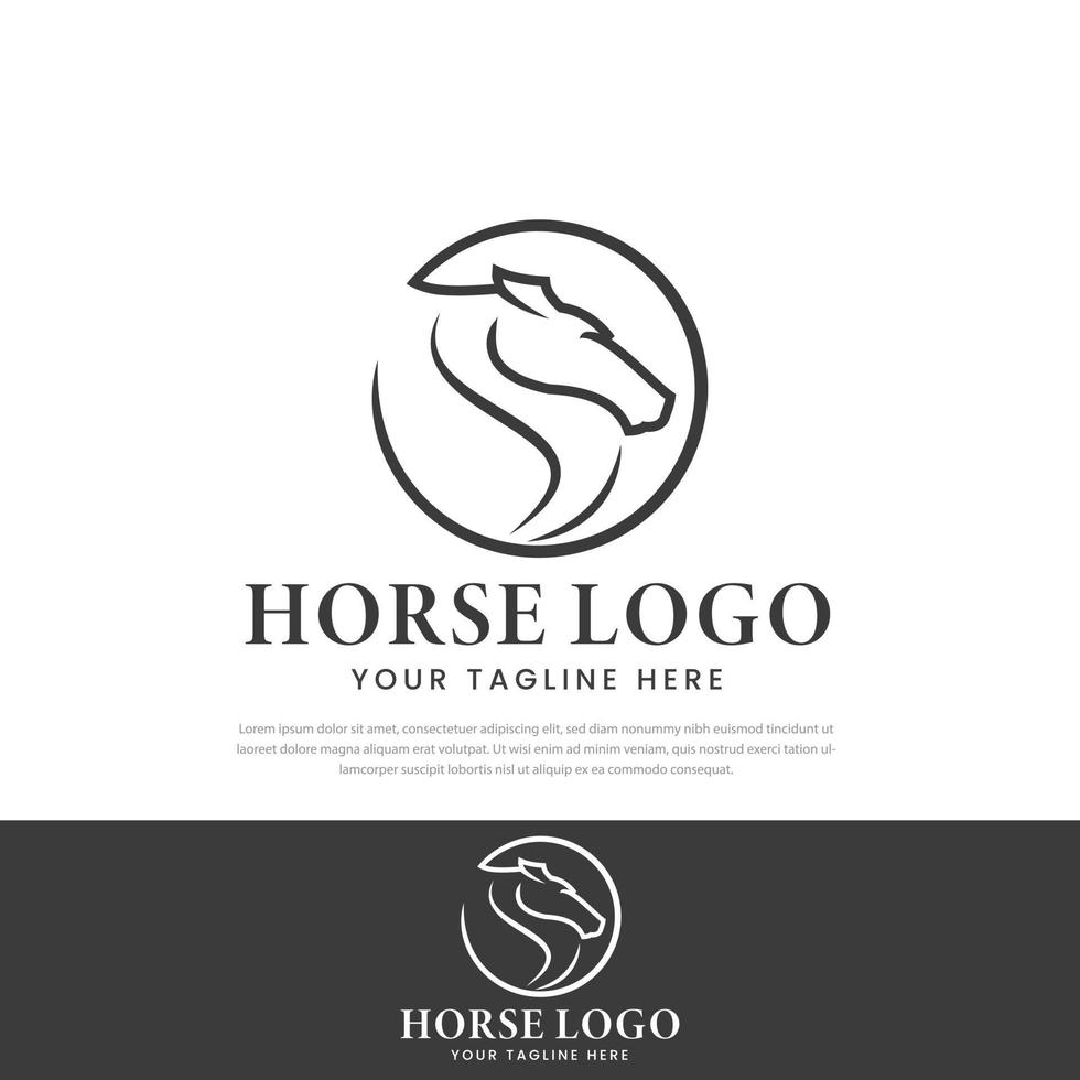 estilo de línea de logotipo de cabeza de caballo, símbolo, icono, plantilla vector