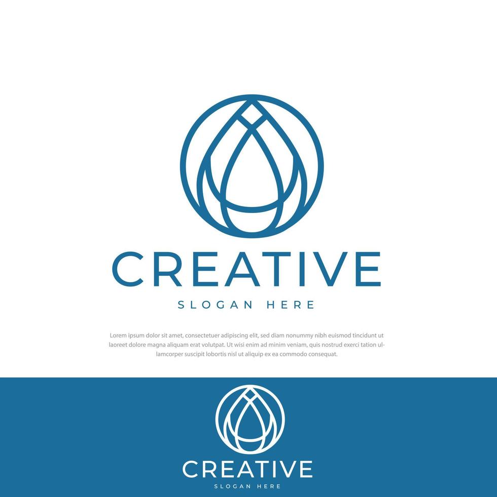 Water drop circle stylized design element line logo vector illustration of natural energy drop icon