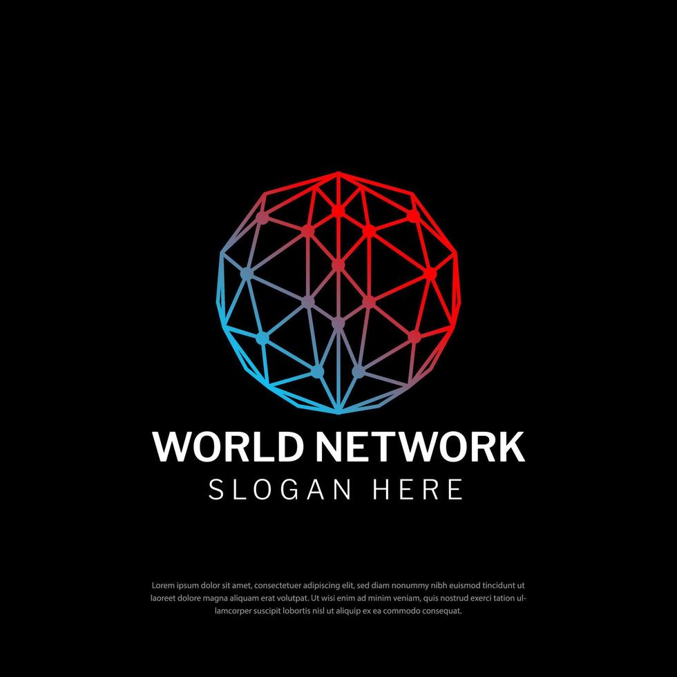 Logo Circle design abstract Global Communication Technology vector template linear style. Artificial intelligence neural network technology connection isolated on a dark background