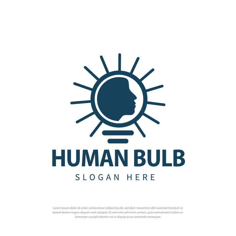 logotipo creativo icono de lámpara inteligente silueta humana vector concepto de bombilla de cabeza humana