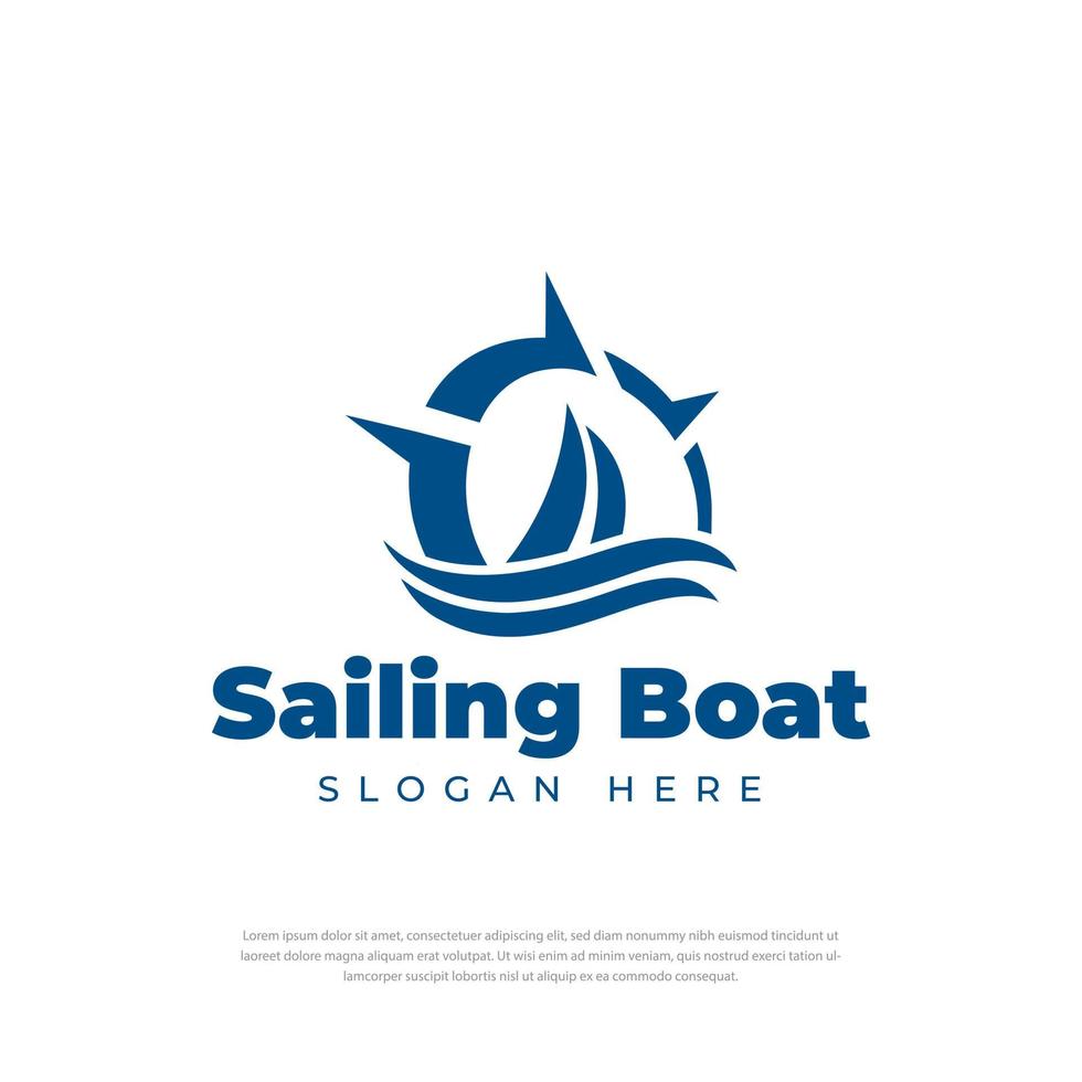 Plantilla de diseño de logotipo de ilustración de brújula de velero, símbolo, icono vector