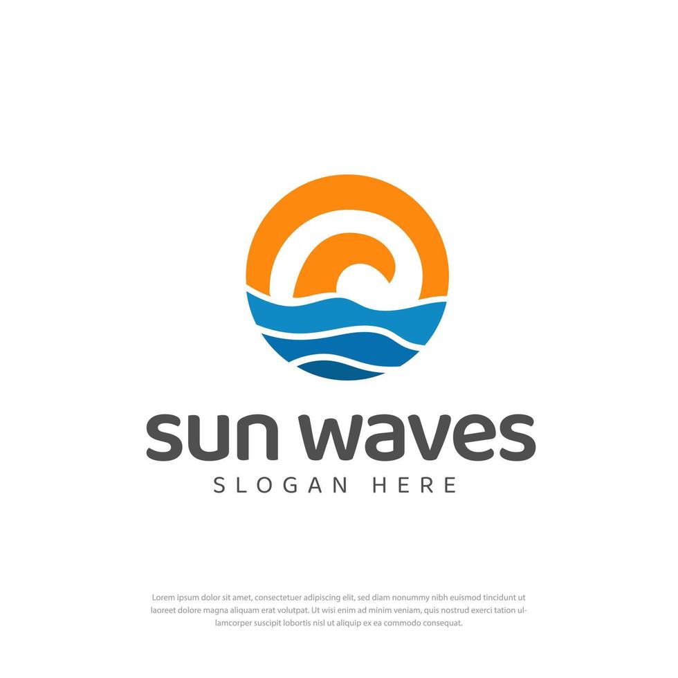 moderno abstracto vintage logo circular sol mar olas. elementos de plantilla de diseño de logotipo de vector plano.