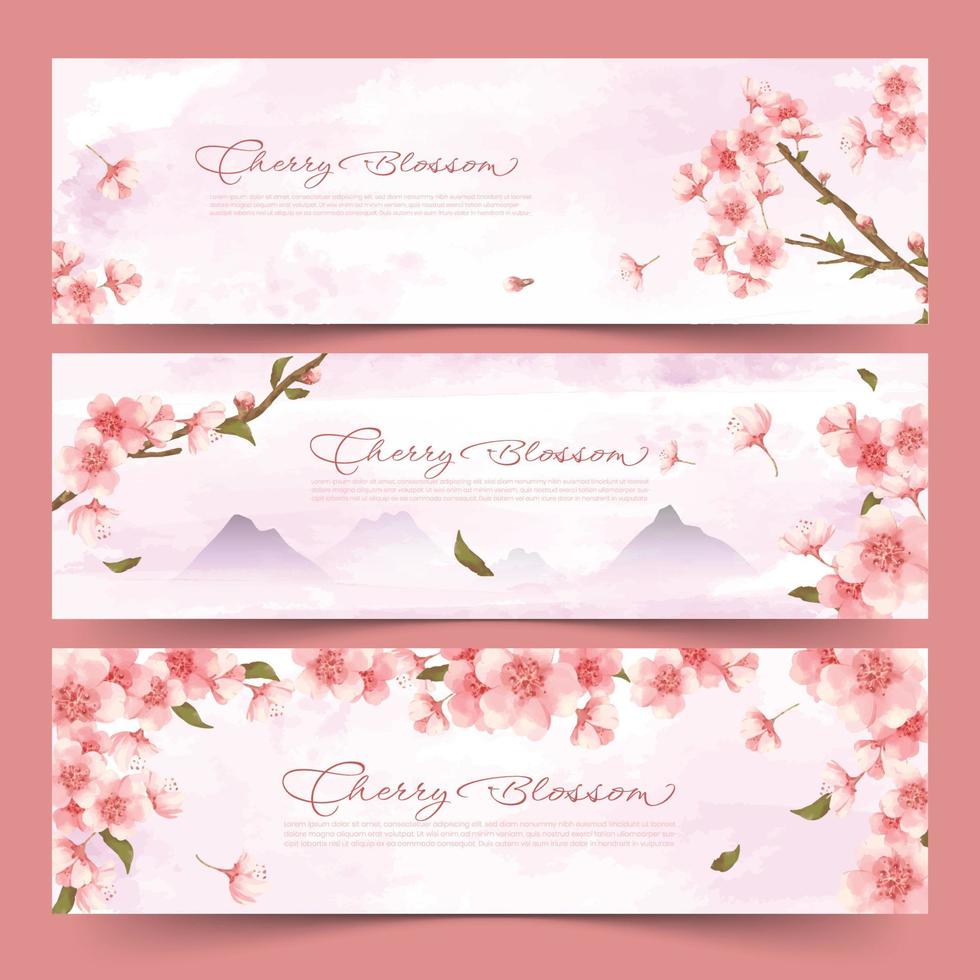 Watercolor Sakura Blossom Landscape Scenery vector