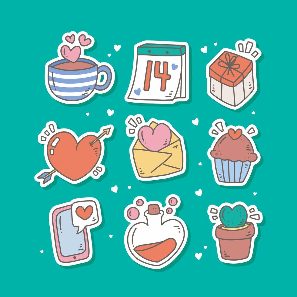 Cute Hand Drawn Valentine Stickers Collection vector