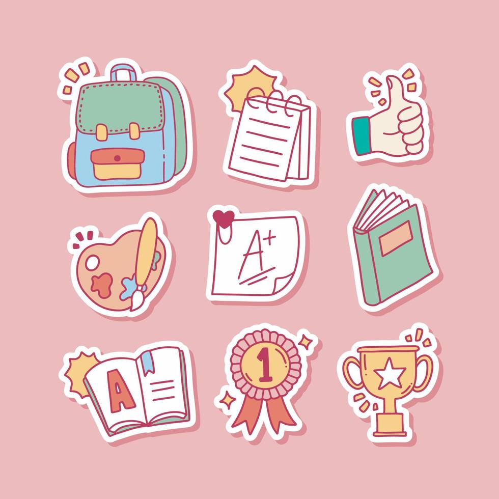 Collection of Cute Hand Drawn School Stickers for Journal vector