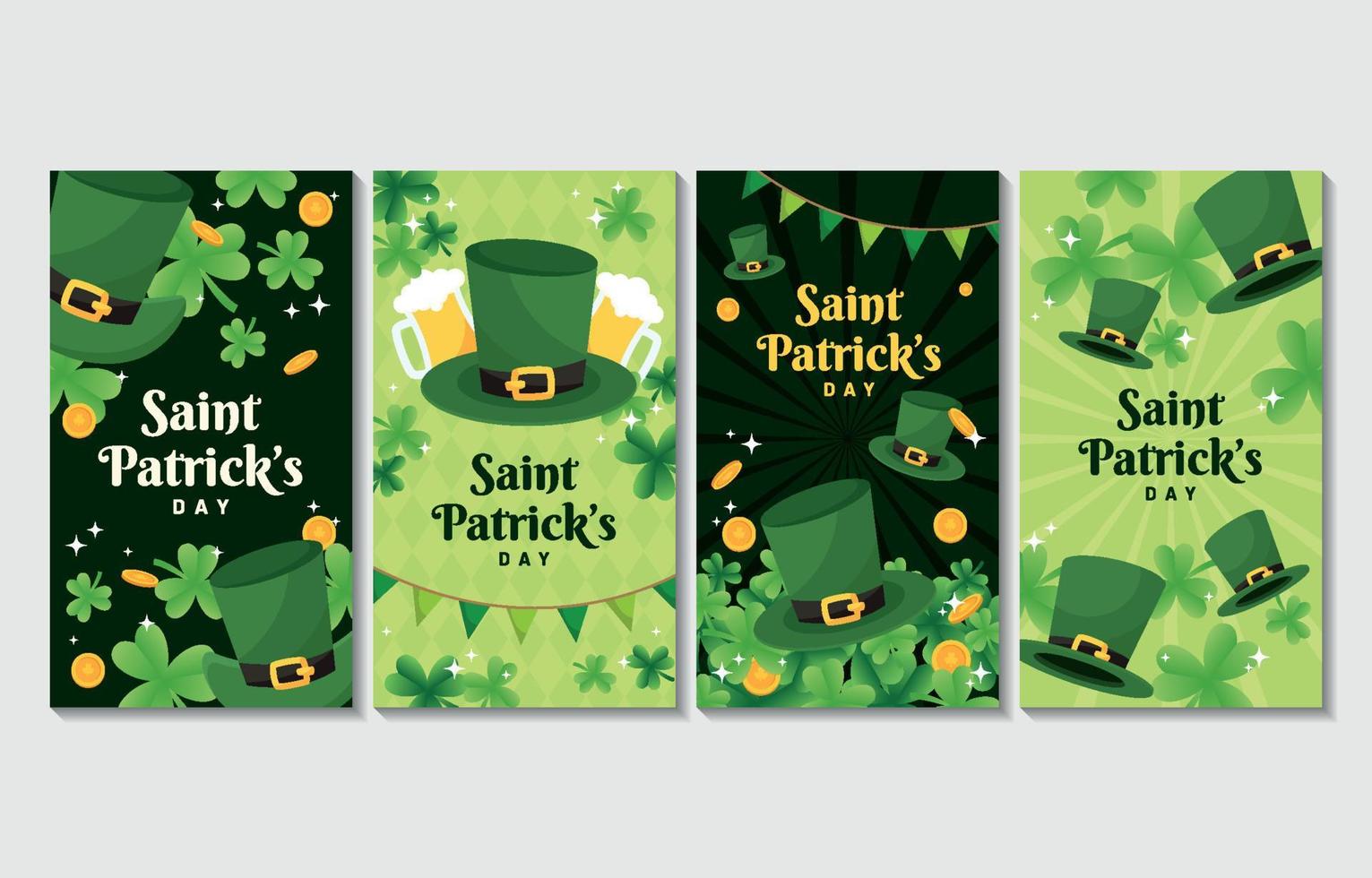 Saint Patrick's Hat and Clover Social Media Story in Green Scheme Color vector