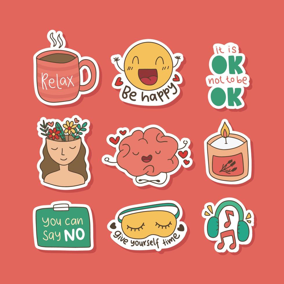 Cute Hand Drawn Stickers Collection for Stress Awareness Campaign vector