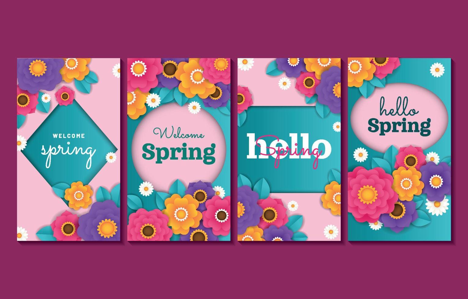 Colección de publicaciones de redes sociales de primavera de artesanía de papel 3d vector