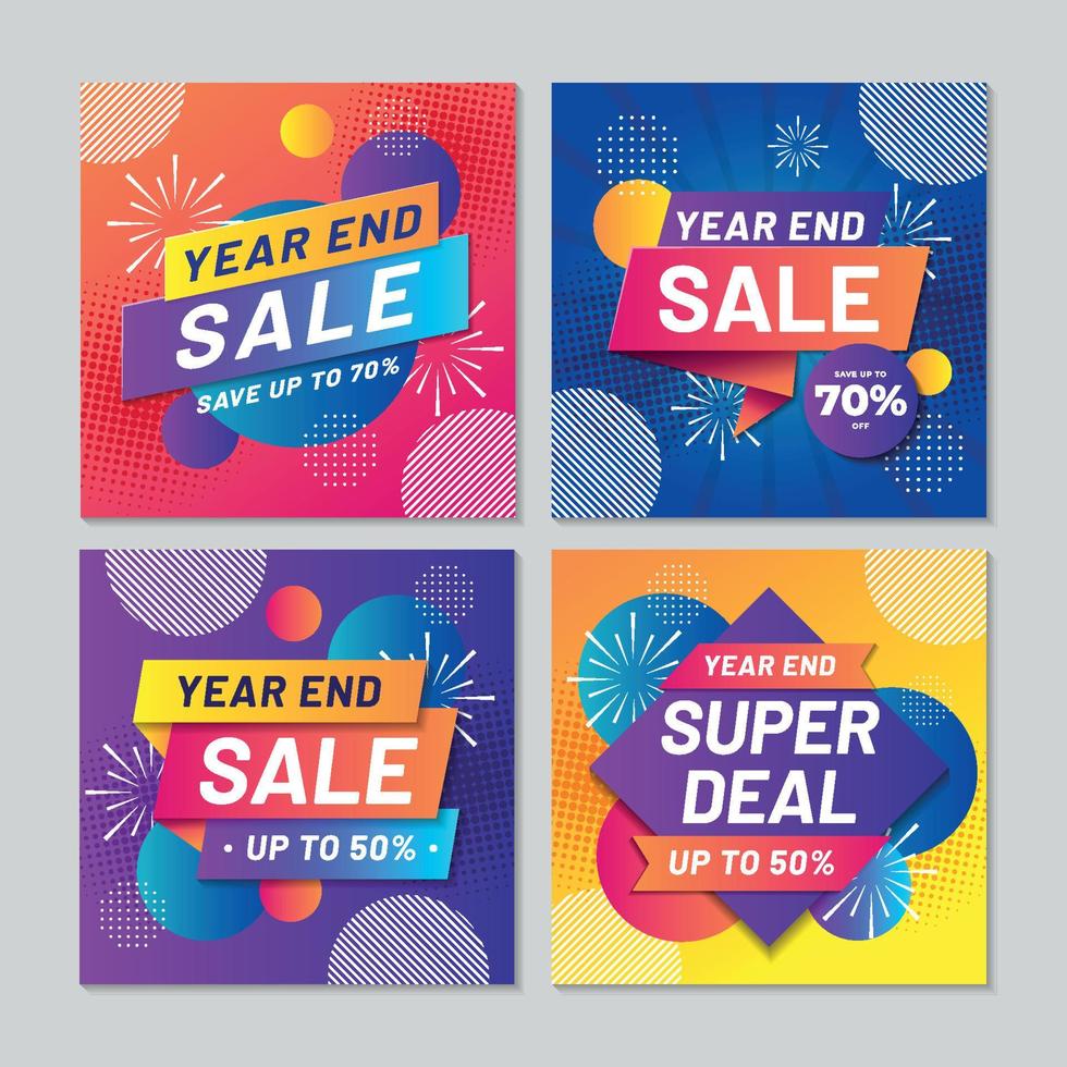 Set of Year End Sale Social Media Post with Modern Geometric Design Concept vector