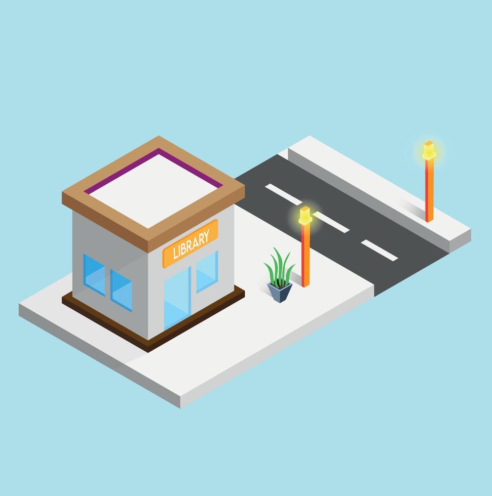 three-dimensional illustration of a small library located by the roadside. 3D building vector