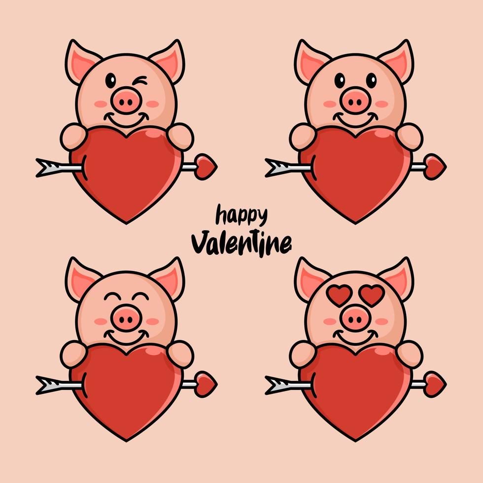 happy valentines day, cute pig. vector