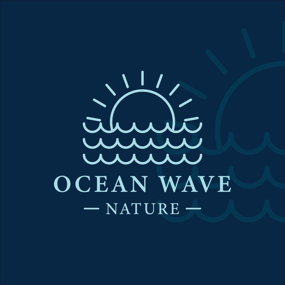 wave logo line art simple minimalist vector illustration template icon graphic design. sunburst at the ocean sign and symbol for travel or adventure business