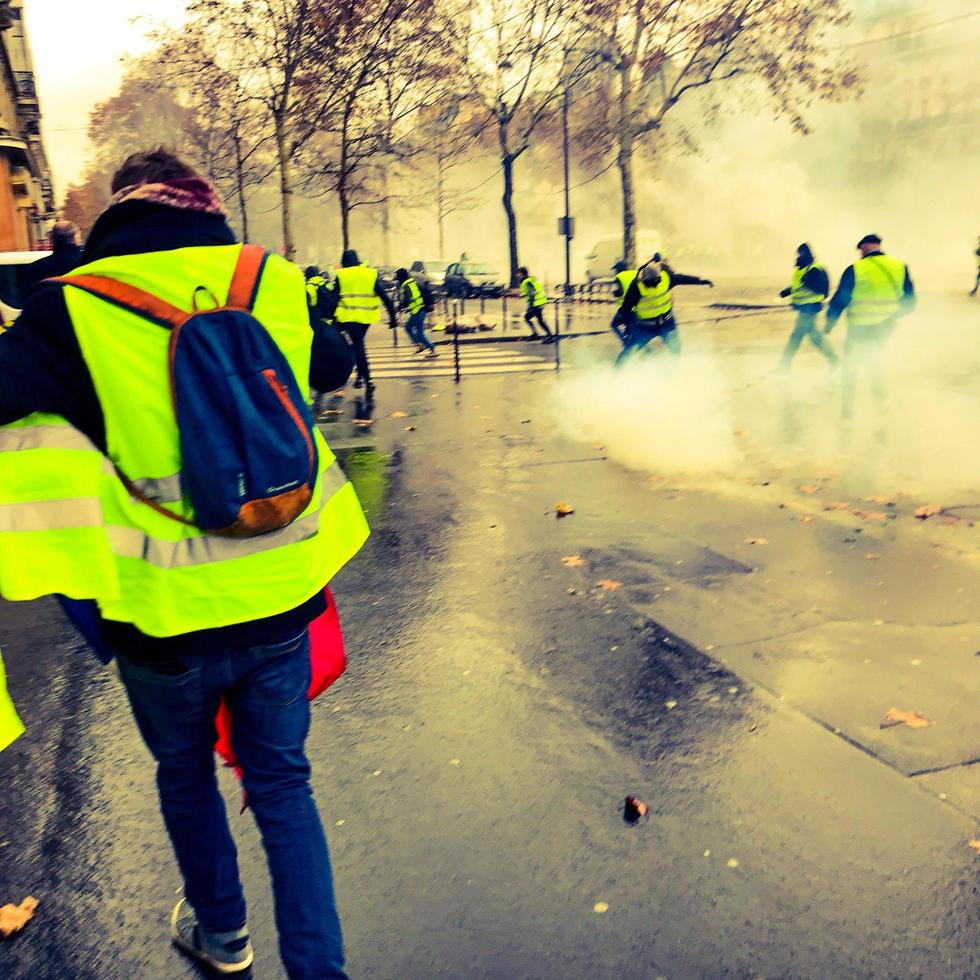Demonstrators during a protest in yellow vests photo