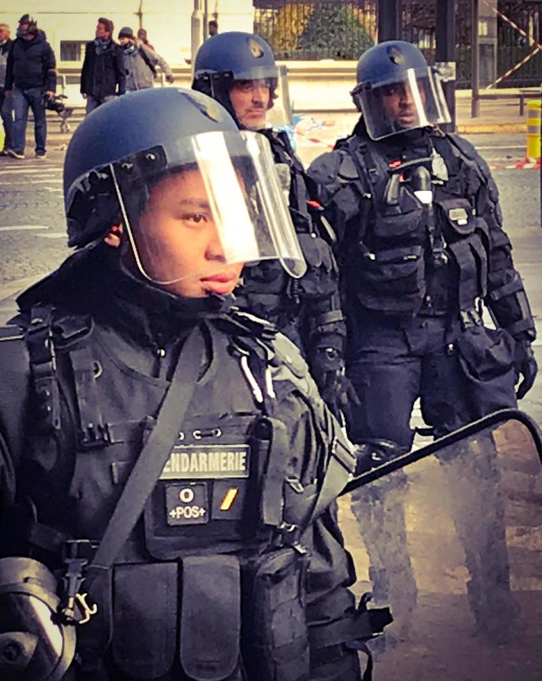 Demonstrators during a protest in yellow vests photo