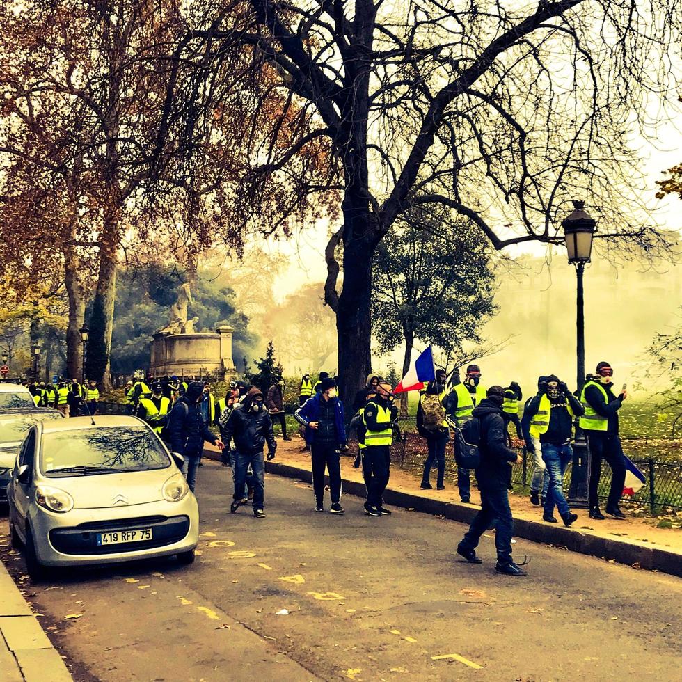 Demonstrators during a protest in yellow vests photo