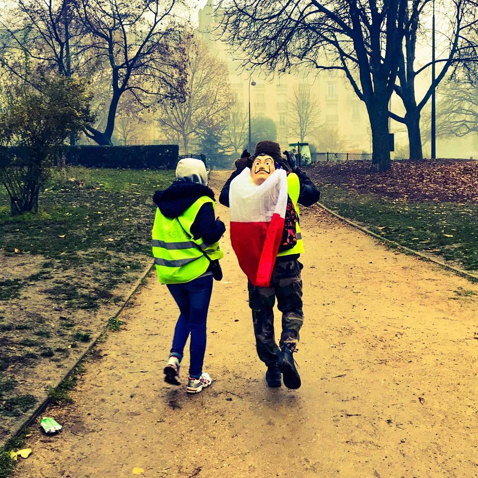 Demonstrators during a protest in yellow vests photo