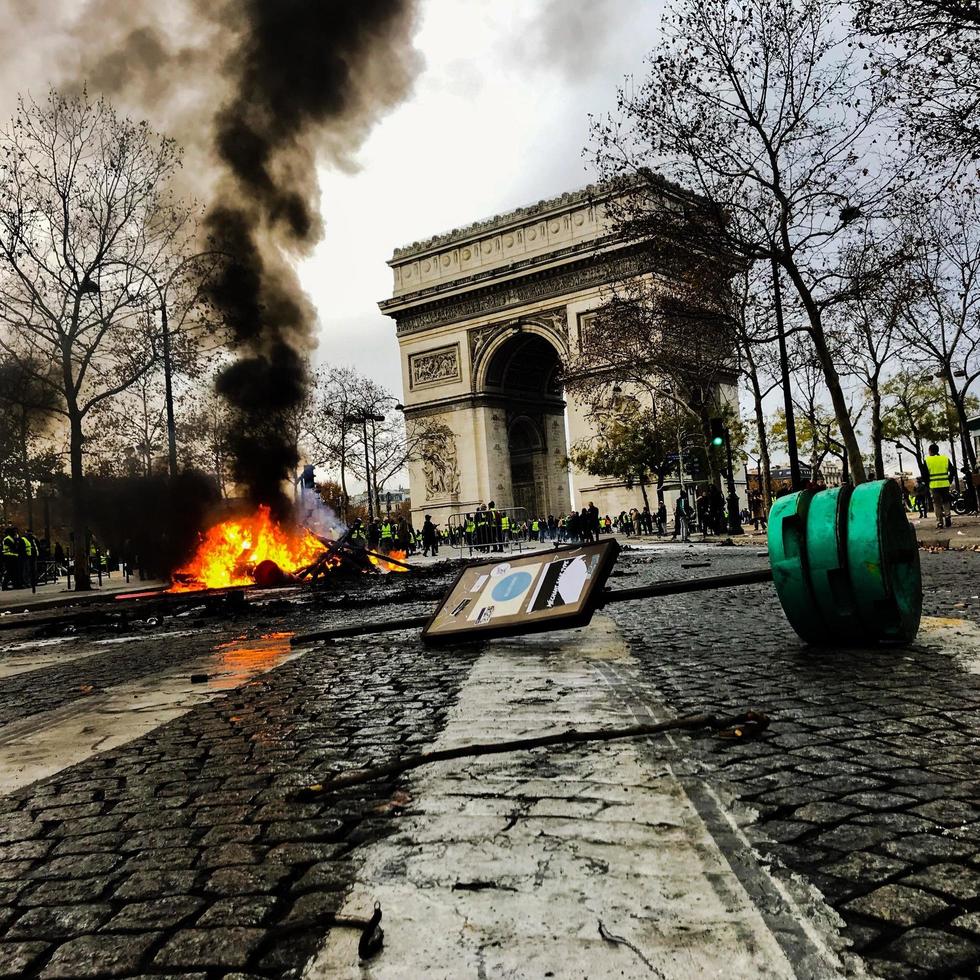 Demonstrators during a protest in yellow vests photo