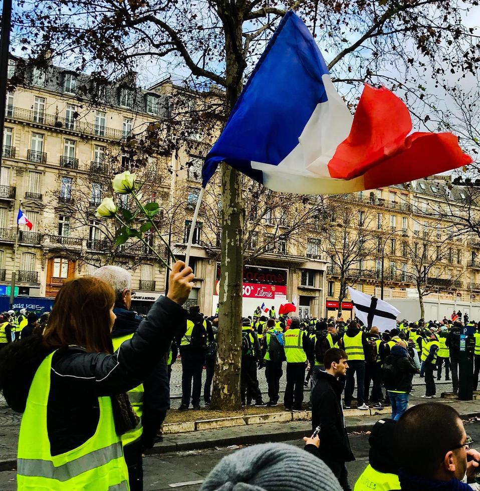 Demonstrators during a protest in yellow vests photo