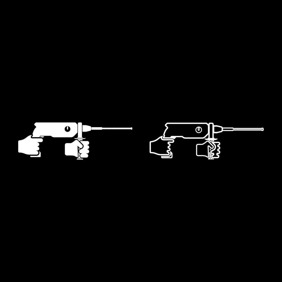 Electric rotary hammer drill in hand holding tool use Arm using Power tool icon white color vector illustration flat style image set