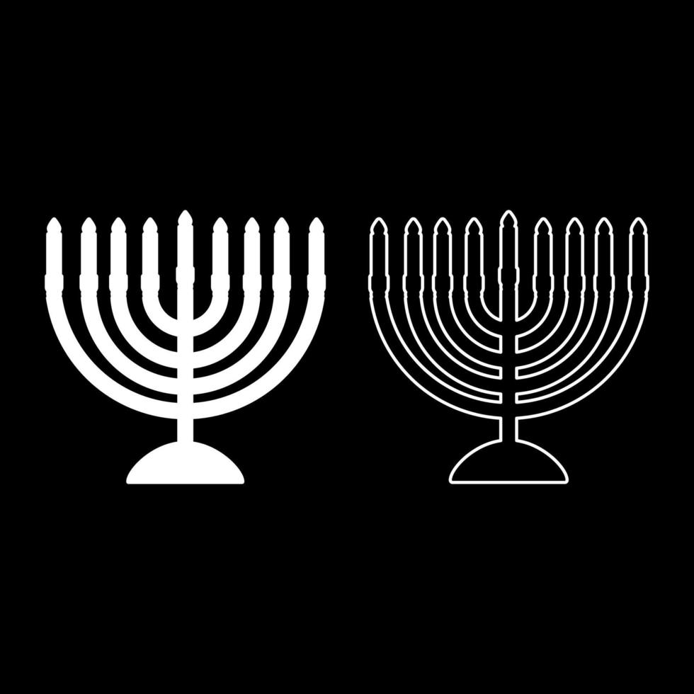 chanukah menorah festividad judía candelabro con velas israel portavelas icono color blanco vector ilustración estilo plano conjunto de imágenes