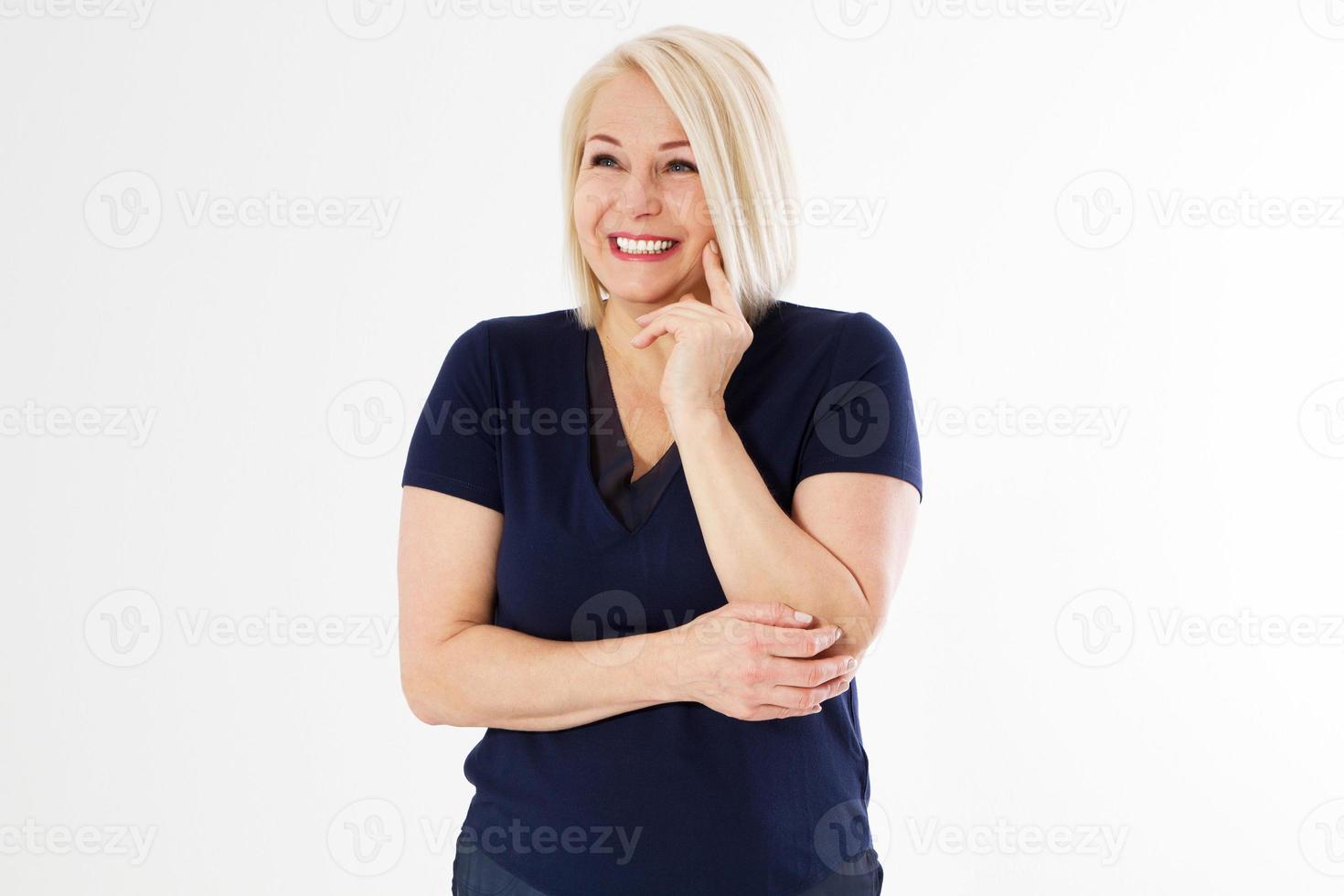 Middle-aged woman with crossed arms, middle age cute woman posing