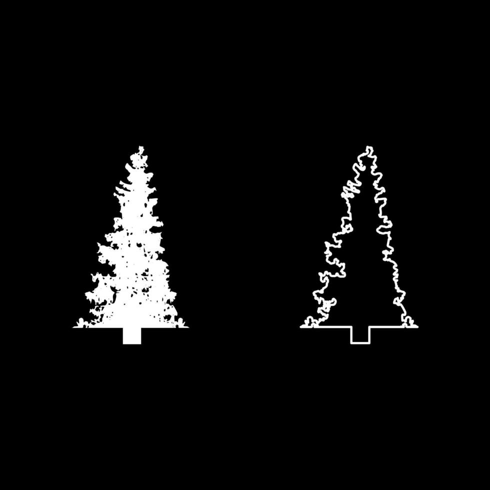 Fir tree Christmas Coniferous Spruce Pine forest Evergreen woods Conifer silhouette white color vector illustration solid outline style image