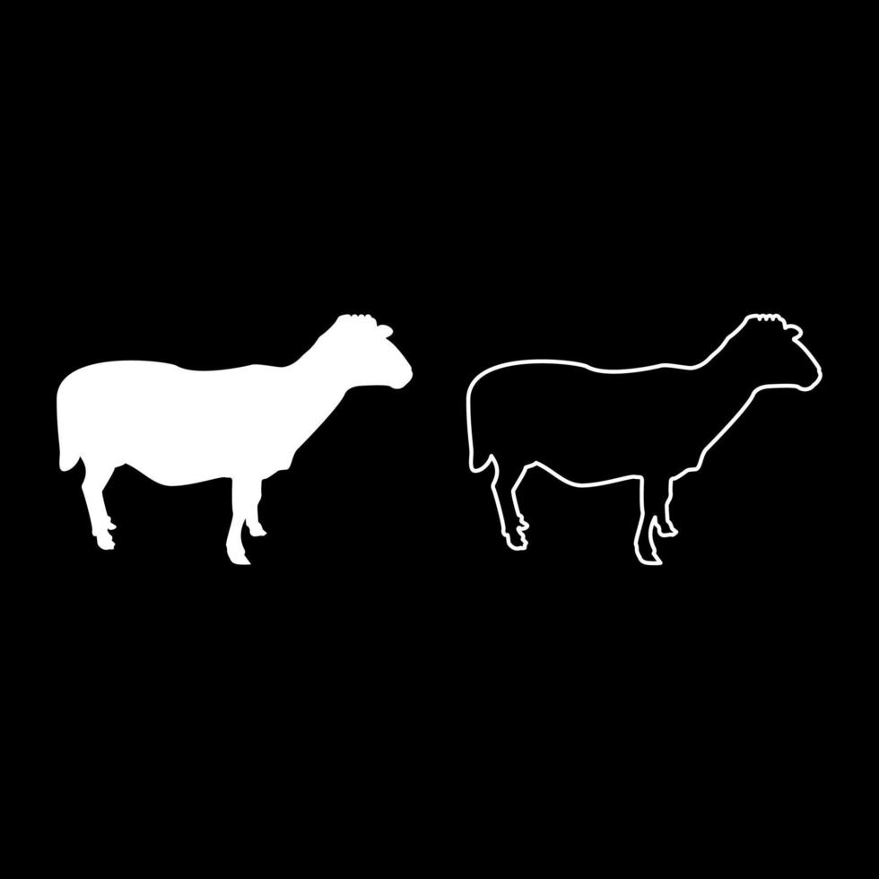 oveja oveja ganado doméstico animal de granja hendida cordero ganado silueta blanco color vector ilustración sólido contorno estilo imagen