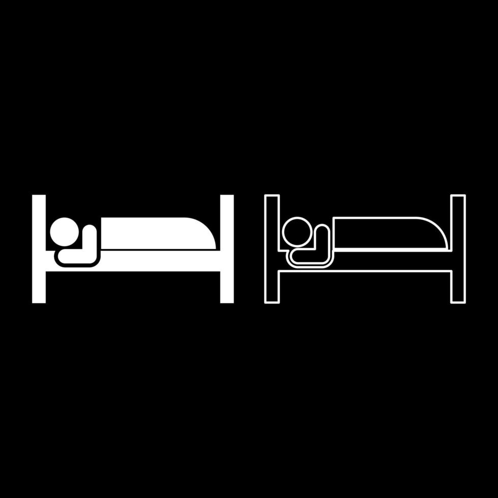 el hombre yace en la cama durmiendo concepto icono de signo de hotel color blanco vector ilustración estilo plano conjunto de imágenes