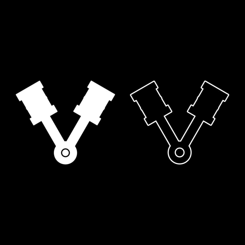 pistones del motor dos elementos con varillas alineadas para el cilindro del cigüeñal del coche icono del árbol de levas ilustración vectorial de color blanco conjunto de imágenes de estilo plano vector