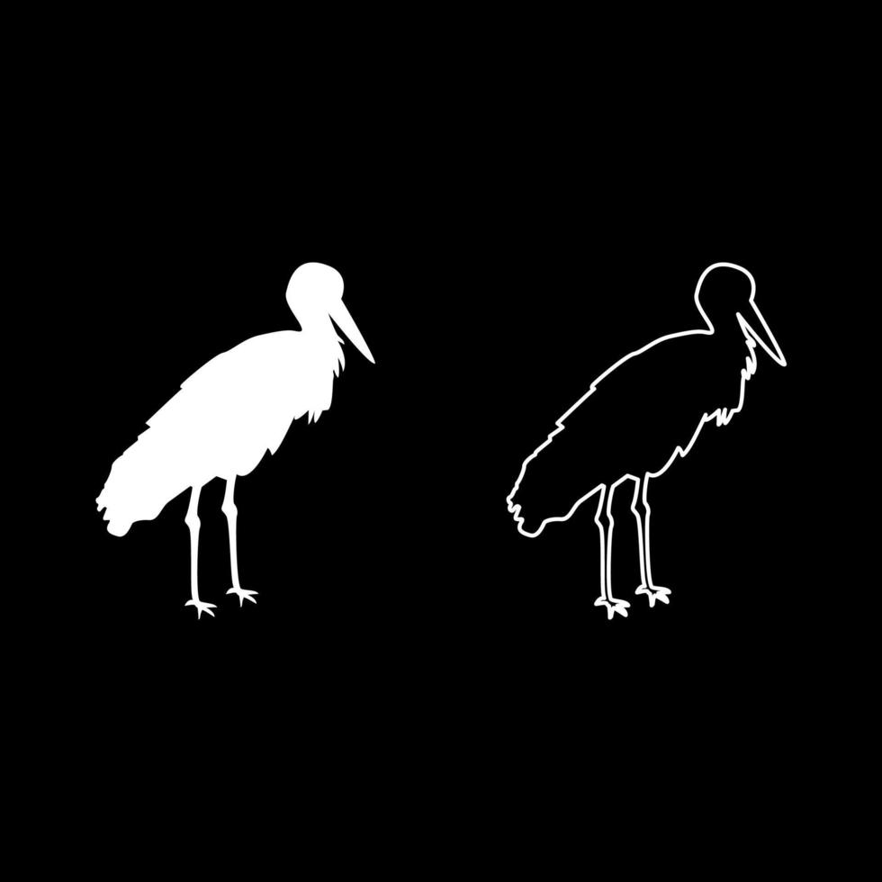 Stork Bird standing Crane Heron silhouette white color vector illustration solid outline style image