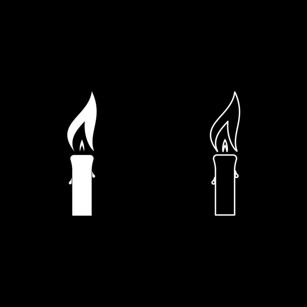 Candle with wax big flame icon white color vector illustration flat style image set