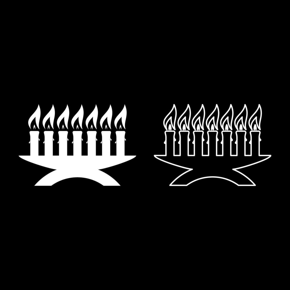 Kwanzaa candles glowing African holiday Seven candle on candlestick American ethnic cultural holiday icon white color vector illustration flat style image set
