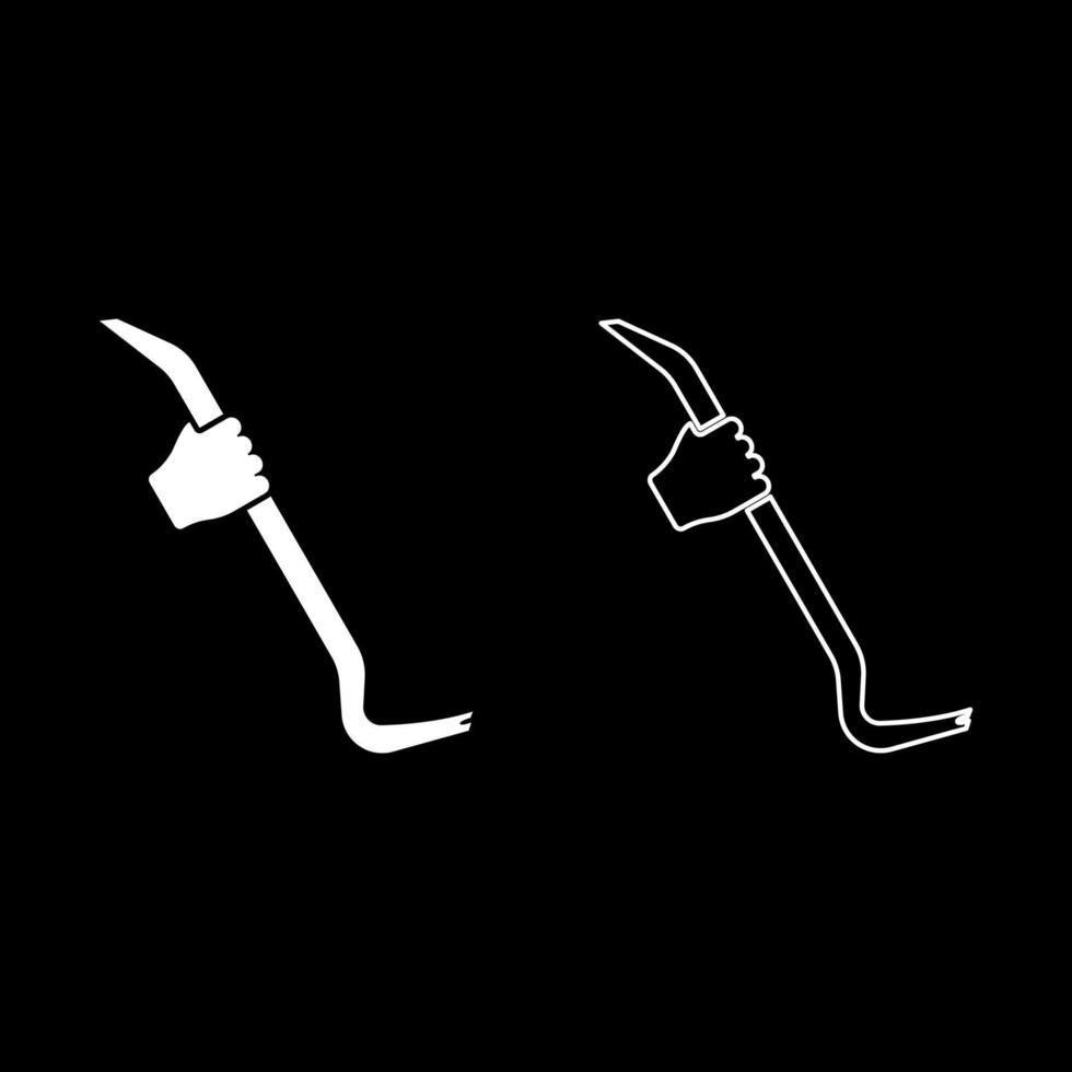 Crowbar in hand holding tool use Arm using Multifunctional utility bar icon white color vector illustration flat style image set