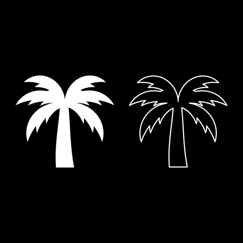 Palm tree silhouette Island concept icon white color vector illustration flat style image set