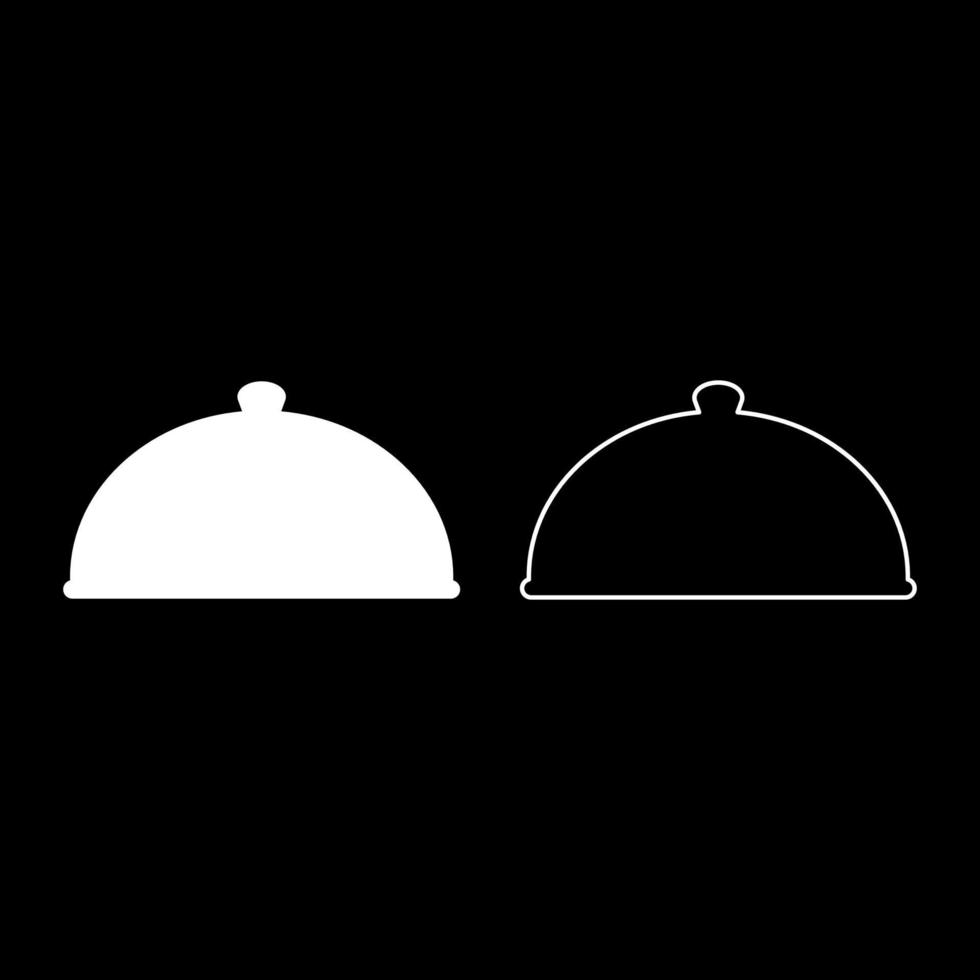 Cloche serving dish Restaurant cover dome plate covers to keep food warm Convex lid Exquisite presentation gourmet meal Catering concept icon white color vector illustration flat style image set