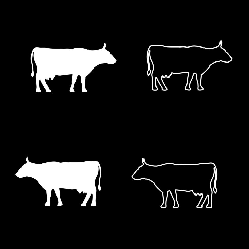 conjunto de iconos de vaca ilustración en color blanco tipo plano imagen simple vector