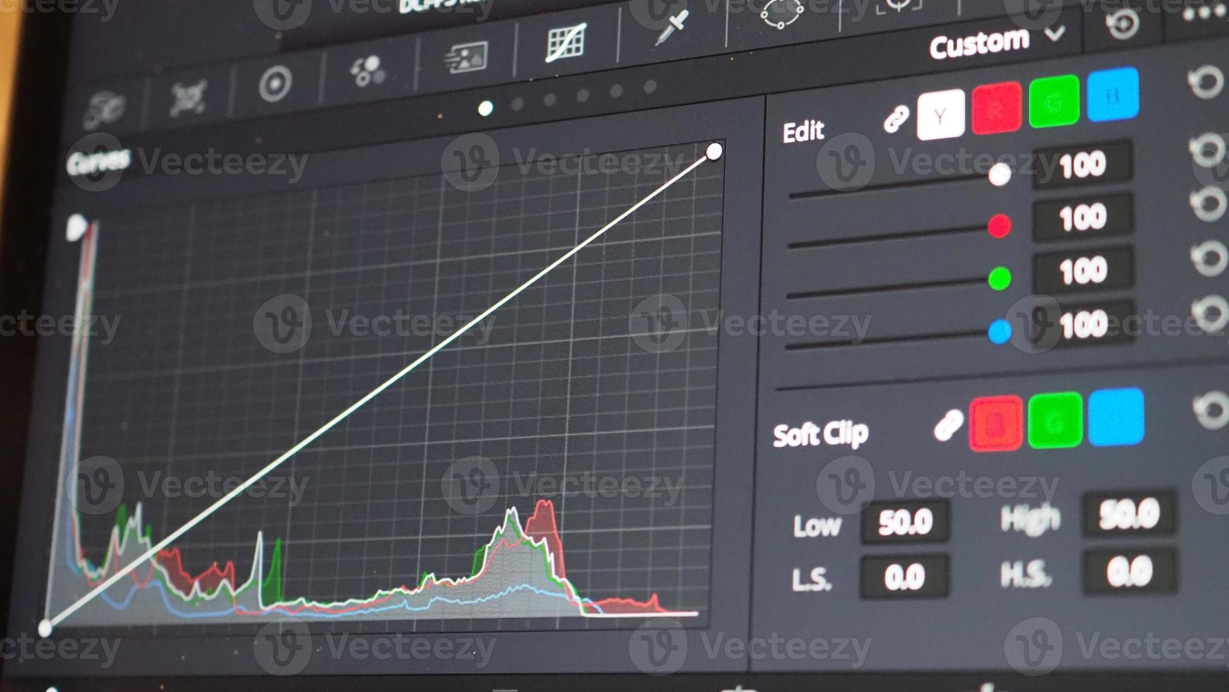 Color grading graph or RGB colour correction indicator on monitor photo
