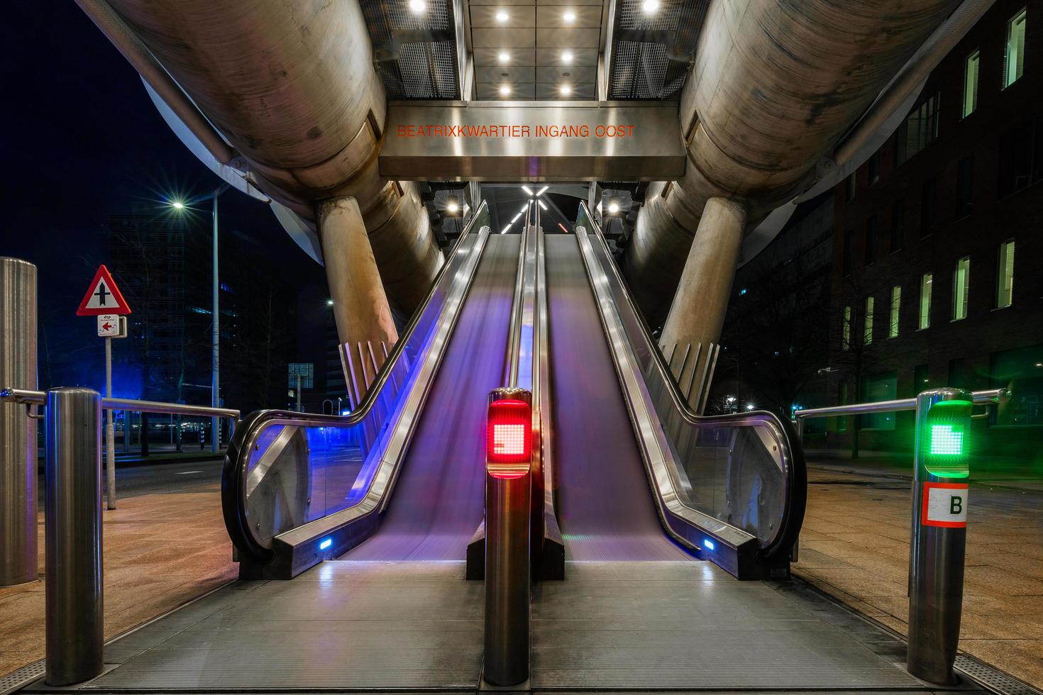 Haag, Netherlands, 2021-An escalator to a tramstation photo