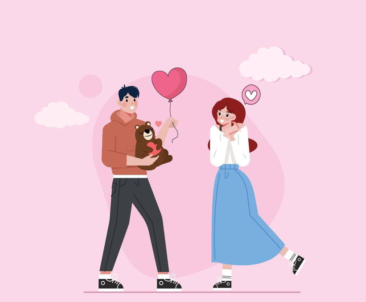 pareja joven, enamorado, vector, ilustración vector