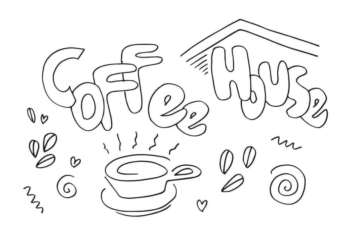 Set of coffee house elements with food, coffee beans, glass, milk and lettering text.vector illustration. vector
