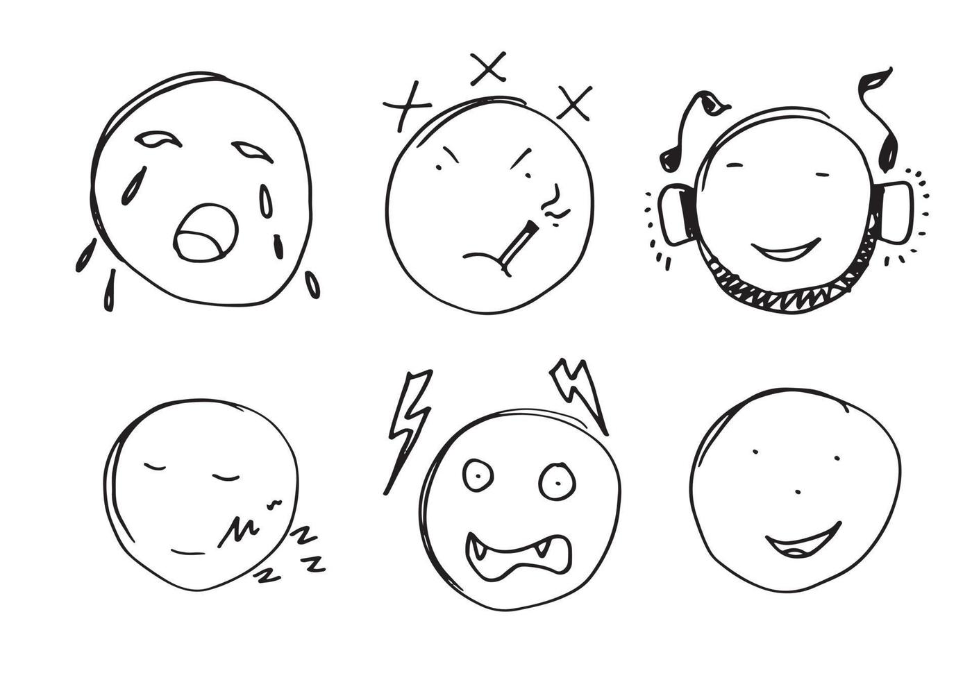 set of emoticon hand drawn vector on white background.