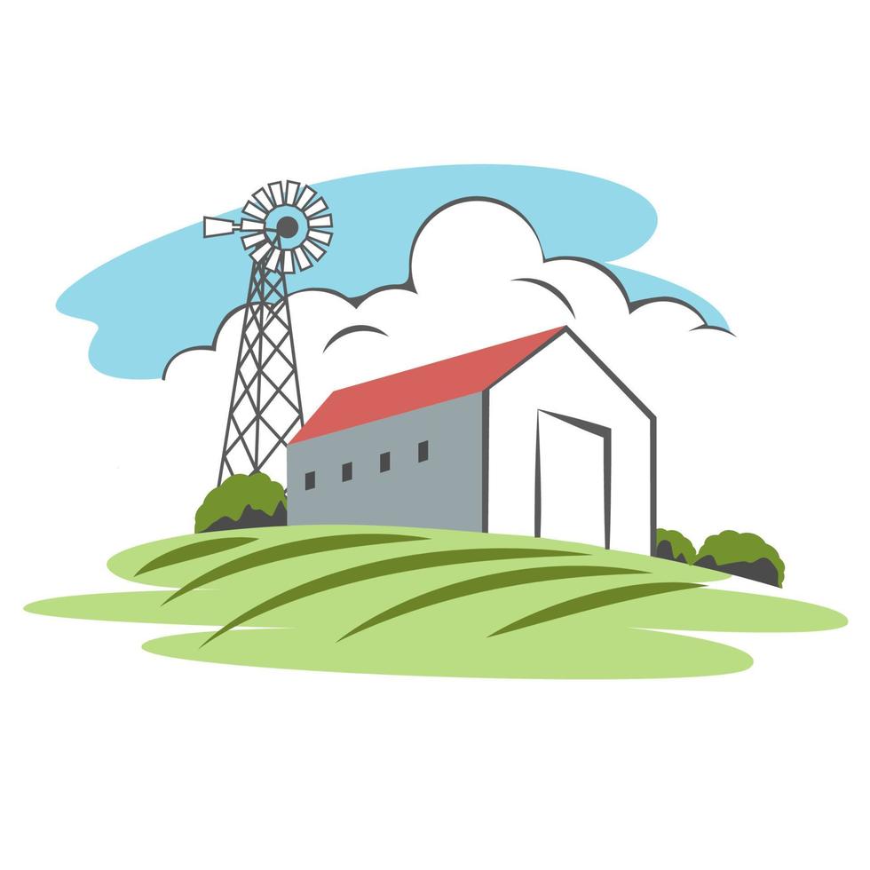 Wind turbine on color farm, eco energy vector