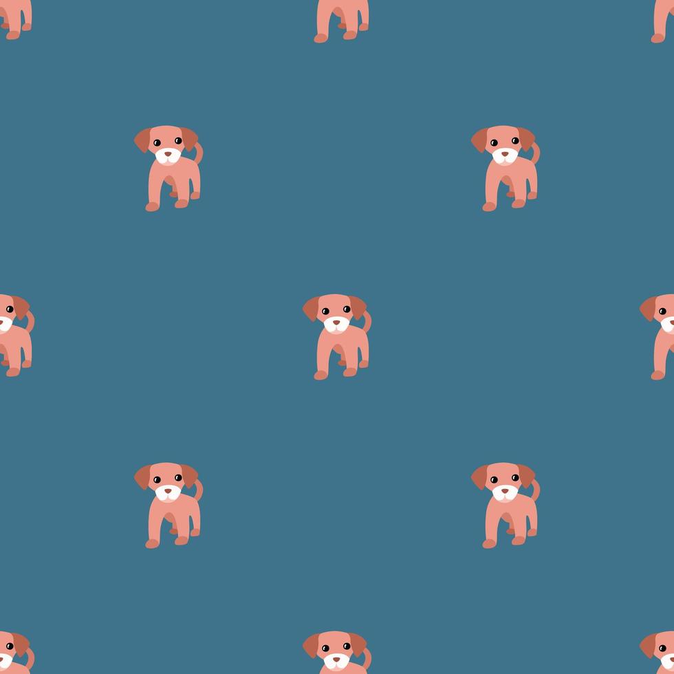 Seamless vector pattern with a funny puppy on a green background.