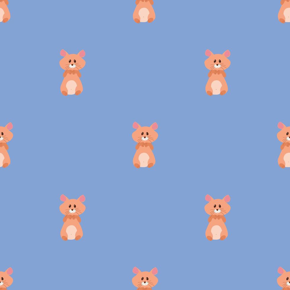 Seamless vector pattern with hamsters on a blue background.