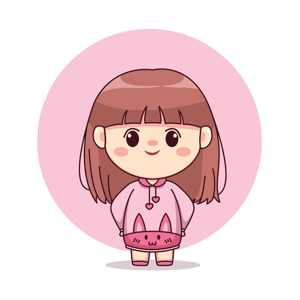 feliz linda y kawaii chica con capucha rosa conejito dibujos animados manga  chibi diseño de personajes para logotipo, mascota, ilustración, etc.  5419233 Vector en Vecteezy