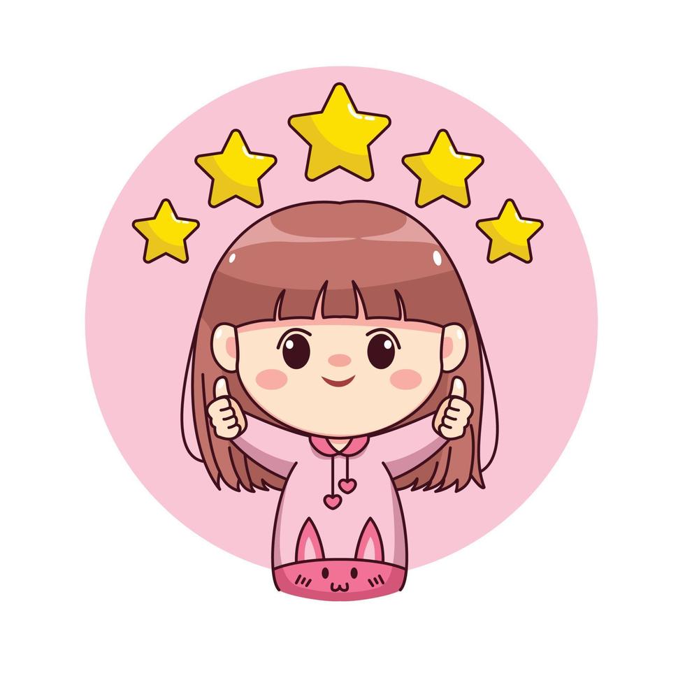 feliz linda y kawaii chica con capucha rosa conejito tasa cinco estrellas  dibujos animados manga chibi diseño de personajes para logotipo, mascota,  ilustración, etc. 5419234 Vector en Vecteezy