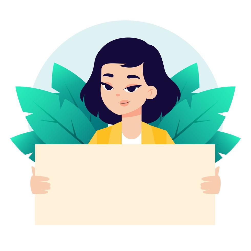 Young woman holding a poster in her hands vector
