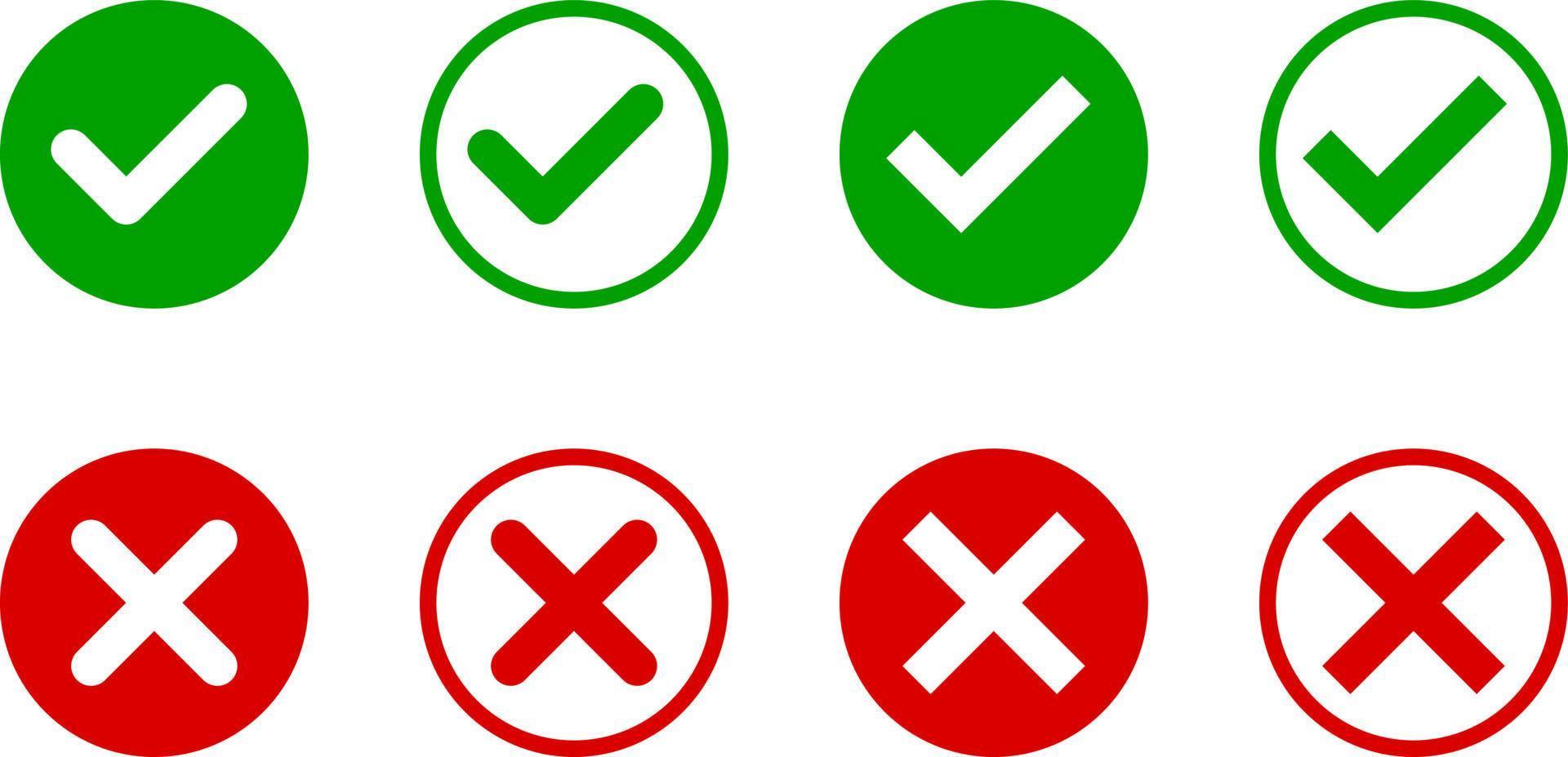 set of flat check marks.Tick and cross signs vector