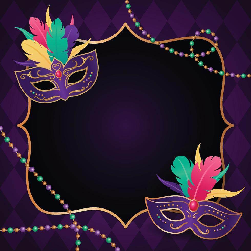 fondo de mardi gras con máscara y cuentas vector